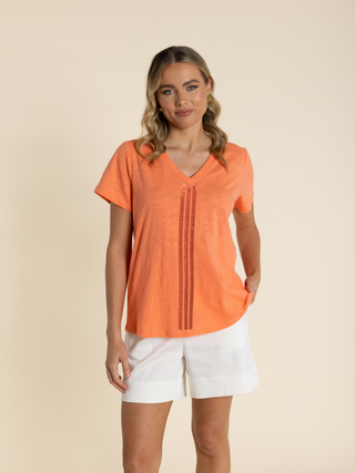 Vertical Stripe Sequin T-Shirt-Tangelo